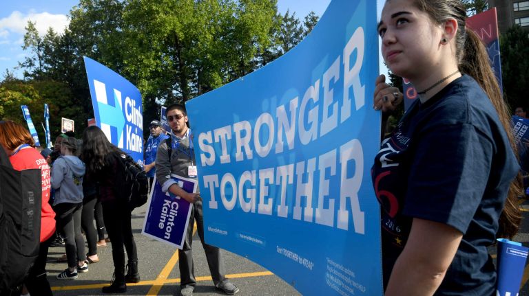 Presidential debate at Hofstra: Photos from the scene 31 Hillary Clinton supporters carry signs on the campus of Hofstra University on the day of the first presidential debate on Sept. 26, 2016