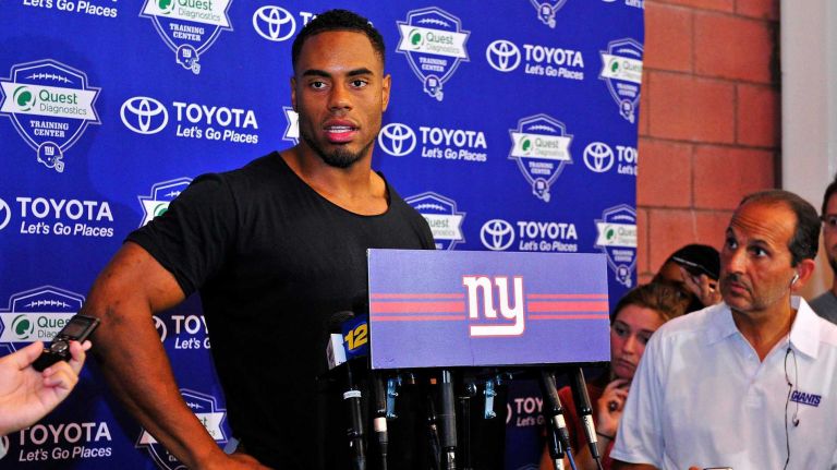 New York Giants running back Rashad Jennings speaks with the media at Quest Diagnostics Training Center in East Rutherford, New Jersey on Thursday, July 28, 2016. New York Giants Training Camp.
