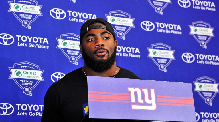 New York Giants safety Landon Collins speaks with the media at Quest Diagnostics Training Center in East Rutherford, New Jersey on Thursday, July 28, 2016. New York Giants Training Camp.