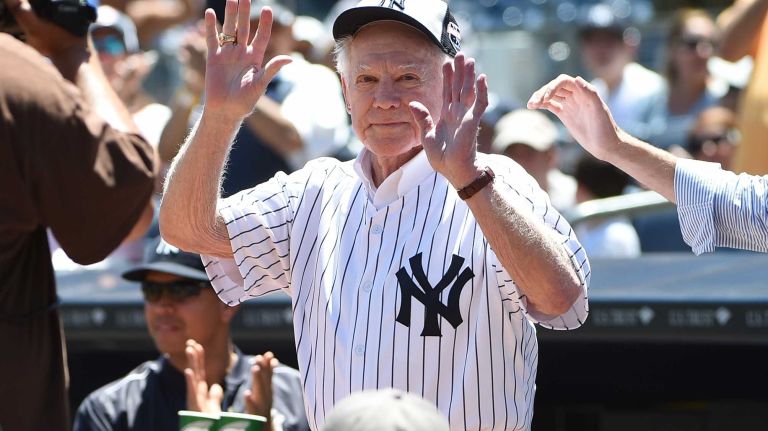 Former New York Yankees great Whitey Ford is introduced during the 70th annual Old-Timers' Day at Yankee Stadium on Sunday, June 12, 2016.