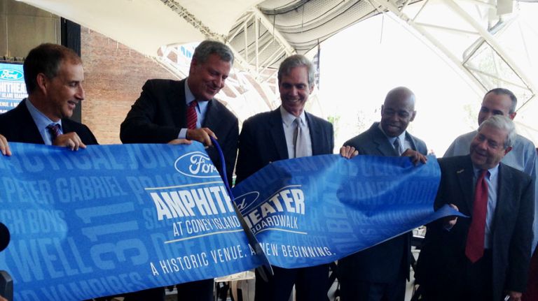 Coney Island amphitheater marks grand opening 1 Mayor Bill de Blasio marks the official opening of the Coney Island amphitheater on June 29, 2016.