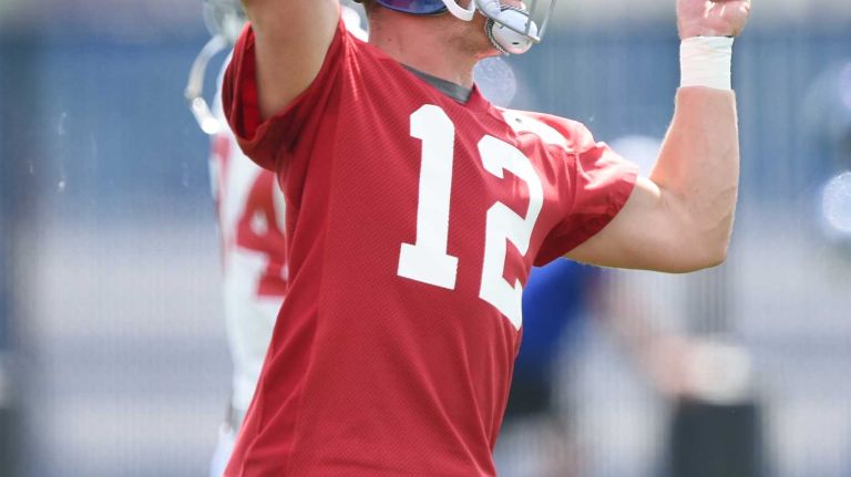 New York Giants quarterback Ryan Nassib passes the football during the Giants Organized Team Activities at Quest Diagnostics Training Center on Wednesday, June 1, 2016.