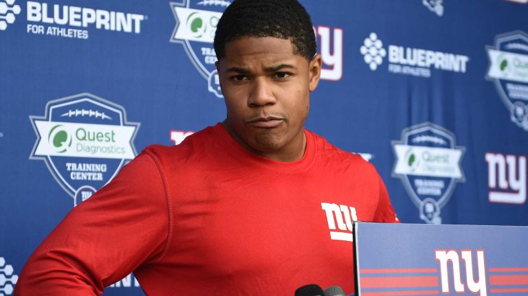 New York Giants wide receiver Sterling Shepard answers questions from the media during the Giants Organized Team Activities at Quest Diagnostics Training Center on Monday, May 23, 2016.