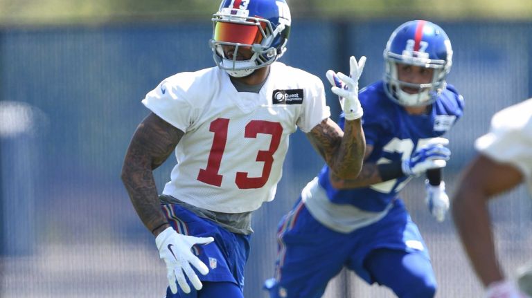 New York Giants wide receiver Odell Beckham runs out for a pass during the Giants Organized Team Activities at Quest Diagnostics Training Center on Monday, May 23, 2016.