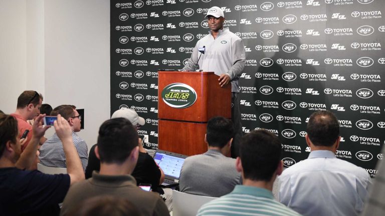 New York Jets head coach Todd Bowles answers questions from the media during Organized Team Activities at the Jets Training Center on Wednesday, May 25, 2016.