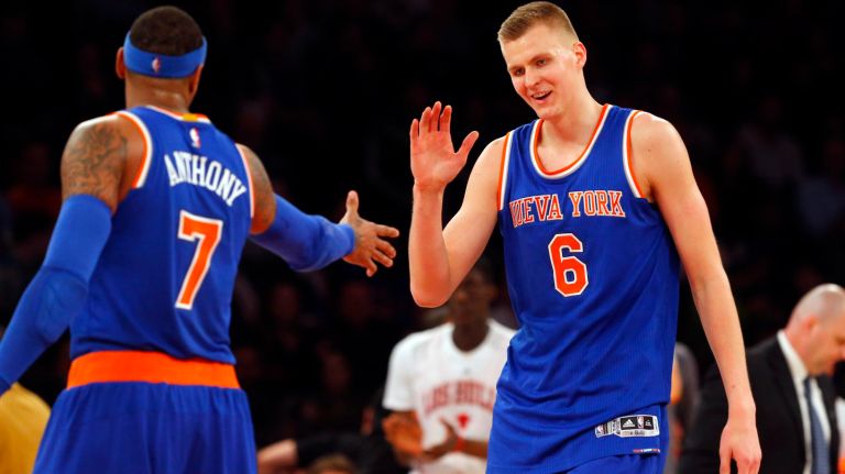 Kristaps Porzingis and  Carmelo Anthony will be joined by Derrick Rose next season.