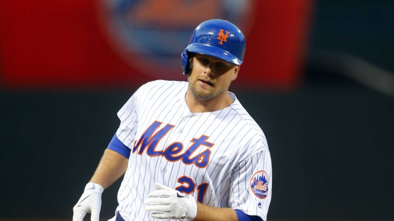 Mets vs. Braves 29 Lucas Duda #21 of the New York Mets runs the bases after his first-inning home run against the Atlanta Braves at Citi Field on Monday, May 2, 2016.