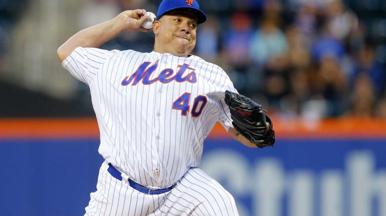 Mets vs. Braves 35 Bartolo Colon #40 of the New York Mets pitches in the first inning against the Atlanta Braves at Citi Field on Monday, May 2, 2016.