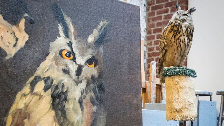 Art students at the New York Academy of Art in TriBeCa have the task of drawing animals using live animal models during class on Tuesday, March 29, 2016.