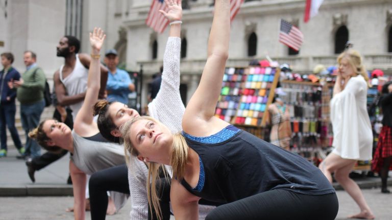 Shared Streets saw a visit from Pop Up Yoga NYC during a press conference  on June 16, 2016.