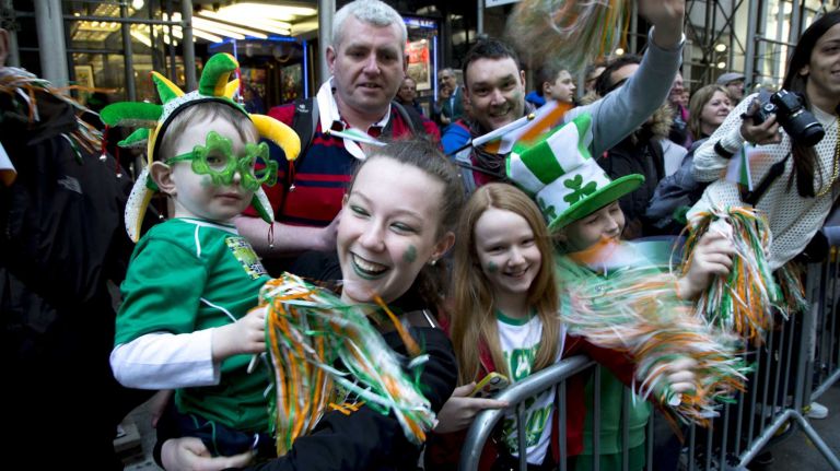 Spectators at the New York City St. Patrick's Day Parade on Fifth Avenue in Manhattan on March 17, 2016.