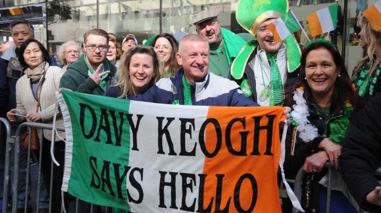 Spectators at the 255th annual New York City St. Patrick's Day parade on Fifth Avenue in Manhattan on Thursday, March 17, 2016.