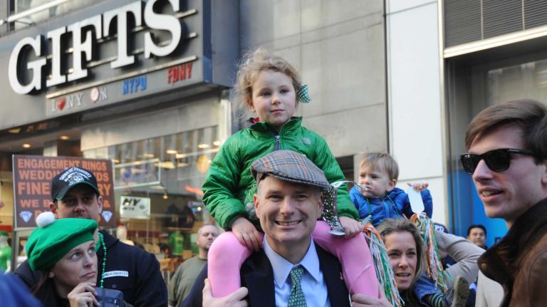 Spectators at the 255th annual New York City St. Patrick's Day parade on Fifth Avenue in Manhattan on March 17, 2016.