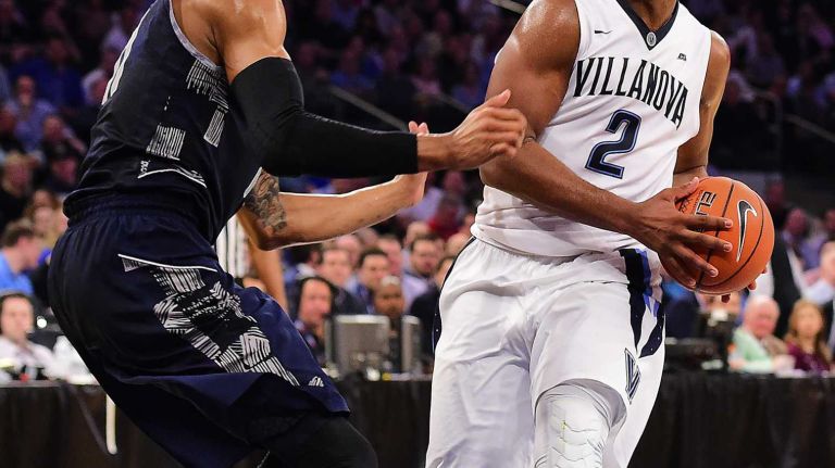 Villanova forward Kris Jenkins (2) drives to the basket defended by Georgetown forward Isaac Copeland (11) during the Big East Tournament at Madison Square Garden in New York, New York on Thursday, Mar 10, 2016. Big East Basketball Tournament between #8 Georgetown and #1 Villanova.
