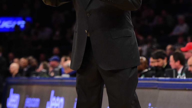 Georgetown head coach John Thompson III instructs his team against DePaul during the Big East Tournament at Madison Square Garden in New York, New York on Wednesday, Mar 9, 2016.