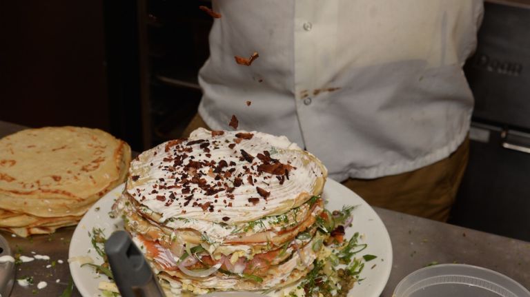 Crumbled bacon is a must for any brunch item.