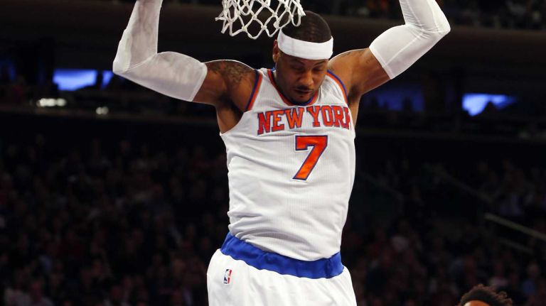 Knicks vs. Heat 22 Carmelo Anthony #7 of the New York Knicks dunks the ball in the first half against the Miami Heat at Madison Square Garden on Friday, Nov. 27, 2015 in New York City.