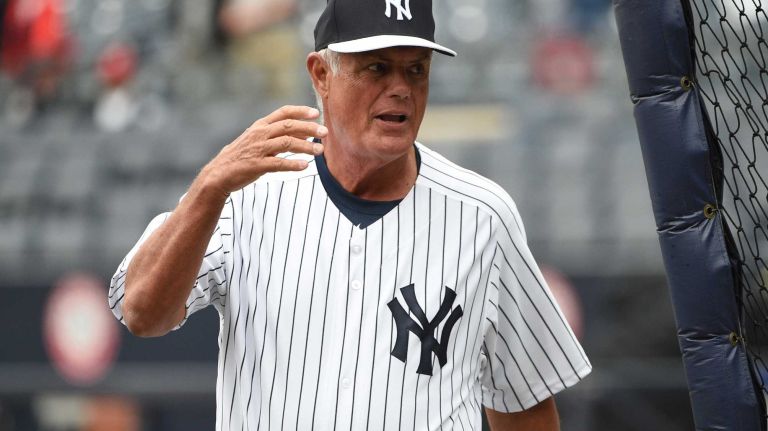 Former New York Yankees Lou Piniella looks on at batting practice during the 69th Old-Timers' Day at Yankee Stadium before a baseball game between the Yankees and the Detroit Tigers on Saturday, June 20, 2015.