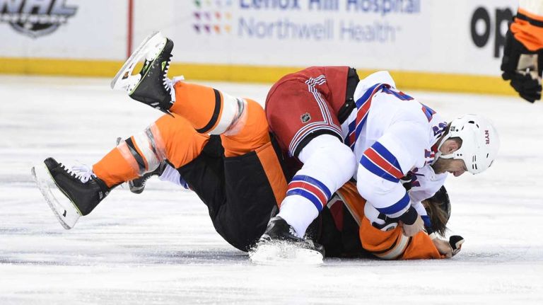 Rangers fights in 2015-16 NHL season 14 New York Rangers left wing Tanner Glass fights with Philadelphia Flyers center Ryan White in the first period of a game at Madison Square Garden on Sunday, Feb. 14, 2016.