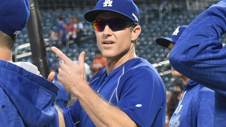 Los Angeles Dodgers second baseman Chase Utley (26) looks on during batting practice ahead of Game 3 of the NLDS against the New York Mets on Friday, Oct. 12, 2015.