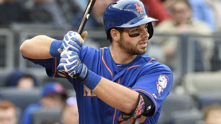 New York Mets catcher Kevin Plawecki bats against the New York Yankees in a baseball game at Yankee Stadium on Saturday, April 25, 2015.