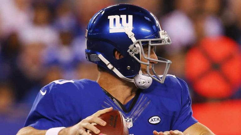 Eli Manning #10 of the New York Giants looks to throw a pass against the San Francisco 49ers at MetLife Stadium on Sunday, Oct. 11, 2015 in East Rutherford, N.J.