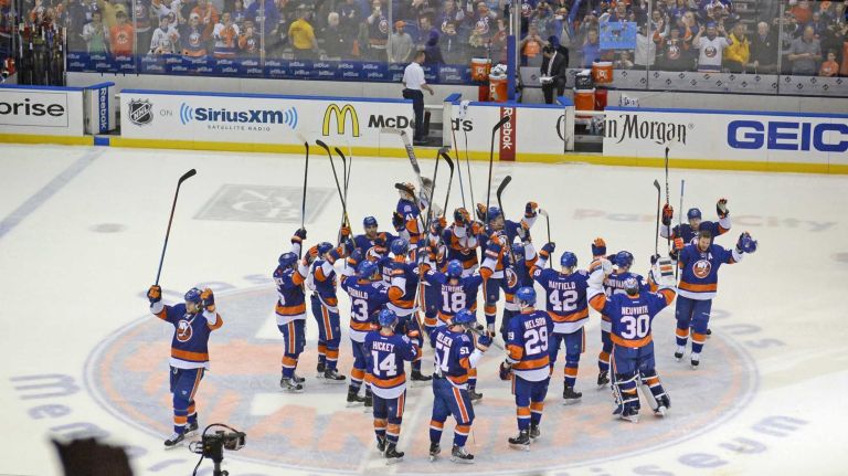 Eastern Conference quarterfinals Game 6: Islanders vs. Capitals 78 The New York Islanders salute their fans at center ice as they celebrate their victory over the Washington Capitals in Game 6 of the Eastern Conference quarterfinals at Nassau Coliseum on Saturday, April 25, 2015.