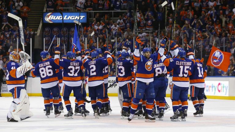 Eastern Conference quarterfinals Game 6: Islanders vs. Capitals 80 The New York Islanders celebrate after defeating the Washington Capitals in game six of the Eastern Conference Quarterfinals at Nassau Coliseum on Saturday, Apr. 25, 2015 in Uniondale, New York.