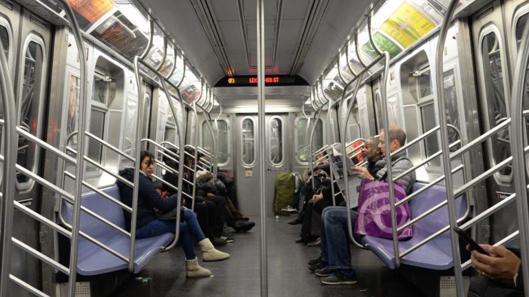 Inside of subway car.