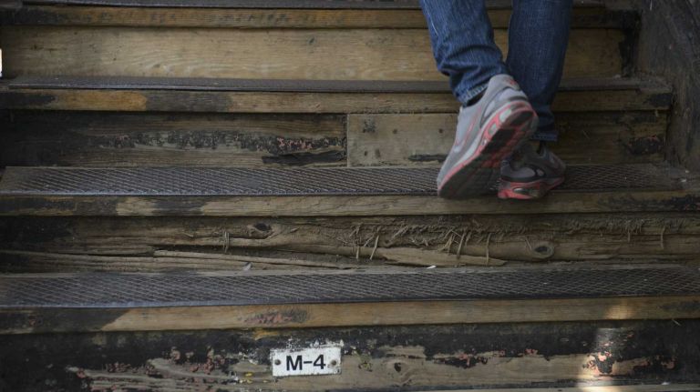 A state of disrepair is visible at the 7 train 52 Street-Lincoln Avenue subway station in Queens, on Wednesday, September 02, 2015. An analysis by the Citizen Budget Commission found that the 52 Street-Lincoln Avenue subway station was one of the worst stations because it has 'components' in disrepair, such as platforms and stairs.