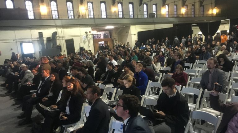L train shutdown meeting held in Williamsburg 1 Residents pack a L train shutdown hearing held by the MTA at the New York State Armory on Marcy Avenue in Brooklyn on May 5, 2016.