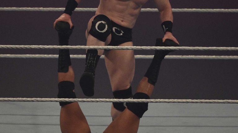 Sheamus stomps on Randy Orton during the WWE SummerSlam 2015 at Barclays Center on Sunday, Aug. 23, 2015.