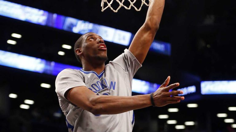 Brooklyn Nets vs. Utah Jazz 60 Thaddeus Young #30 of the Brooklyn Nets lays up a basket against the Utah Jazz at Barclays Center on Sunday, Mar. 8, 2015 in Brooklyn, New York.