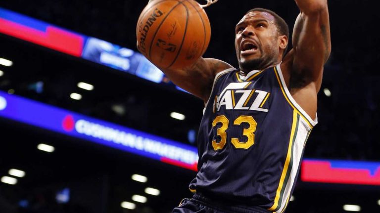 Brooklyn Nets vs. Utah Jazz 78 Trevor Booker of the Utah Jazz dunks the ball in the first half against the Brooklyn Nets at Barclays Center on Sunday, March 8, 2015 in Brooklyn.