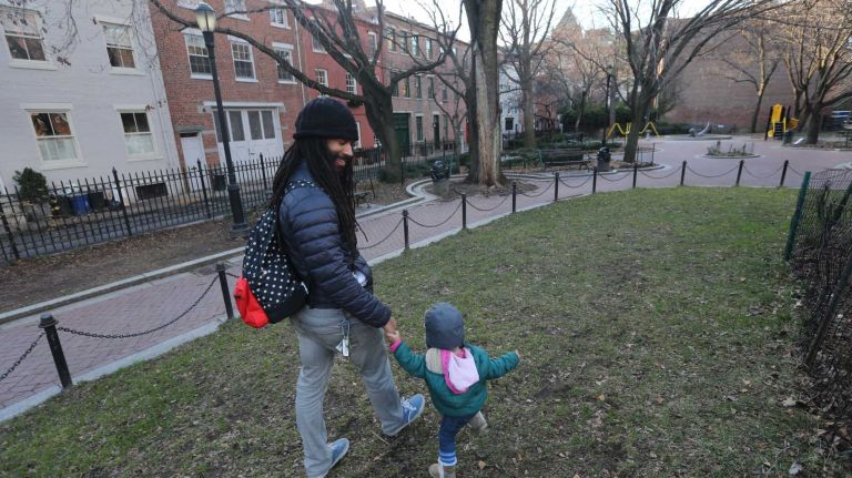 John Rankin, with daughter, Claire, 1.5 years, in Cobble Hill Park in Cobble Hill, Brooklyn, Monday, Jan., 5, 1015.