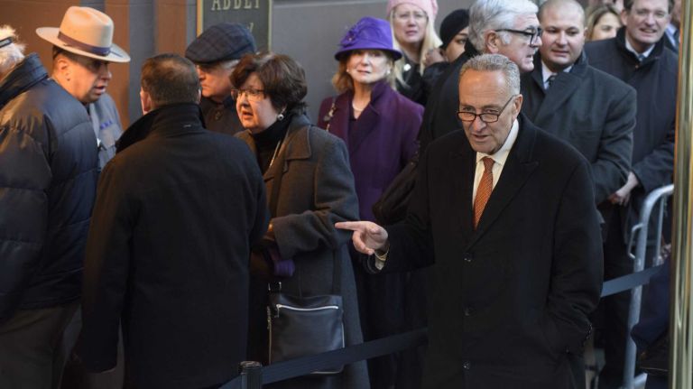 U.S. Sen. Charles E. Schumer arrives at Frank E. Campbell Funeral Chapel for the wake for former Gov. Mario Cuomo in Manhattan on Monday, Jan. 5, 2015. Cuomo, who served three terms as governor, died at home on Jan. 1, 2015.