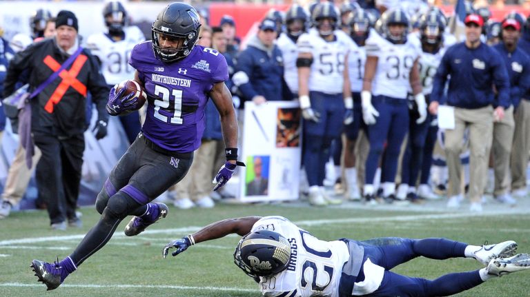 In a game that went back-and-forth for all four quarters, the Northwestern Wildcats outlasted the Pittsburgh Panthers for the win. With just over eight minutes remaining, Northwestern's Clayton Thorson connected with Garrett Dickerson on 4th down for a 21-yard touchdown that gave the Wildcats the lead for good. Junior running back Justin Jackson led the Northwestern offensive attack, carrying the ball 32 times for 224 yards and three touchdowns. 