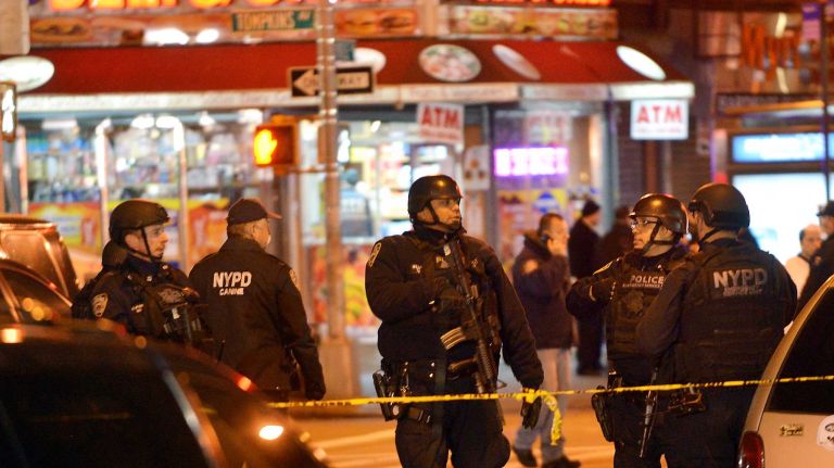Two NYPD officers were shot in the Bedford-Stuyvesant neighborhood of Brooklyn on Saturday, Dec. 20, 2014.