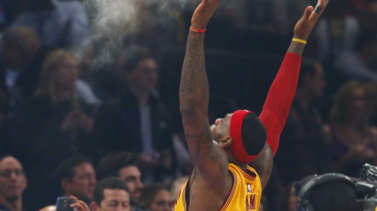LeBron James #23 of the Cleveland Cavaliers prepares for a game against the New York Knicks at Madison Square Garden on Thursday, Dec. 4, 2014.