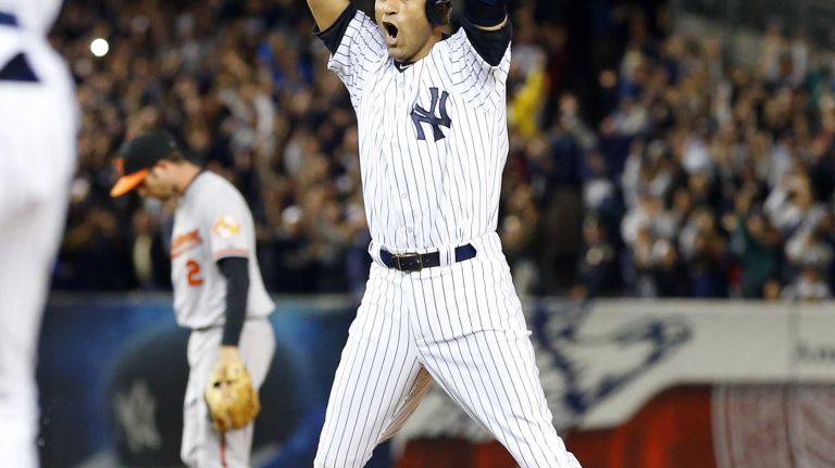 Derek Jeter's final game at Yankee Stadium 126 Derek Jeter of the Yankees celebrates his ninth-inning game-winning RBI hit in the ninth inning against the Baltimore Orioles in his last game ever at Yankee Stadium on Sept. 25, 2014.