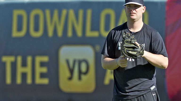 Catcher Brian McCann works out at Steinbrenner Field in Tampa, Fla., on the first day of Yankees spring training on Feb. 14, 2014.