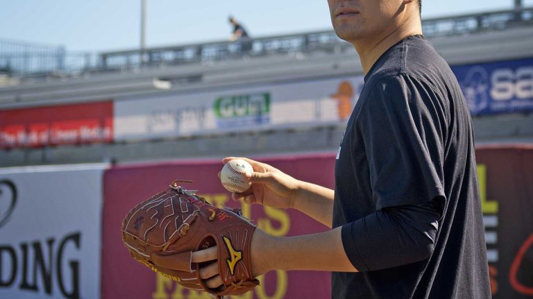 Masahiro Tanaka works out at Steinbrenner Field in Tampa, Fla., on the first day of Yankees spring training on Feb. 14, 2014.