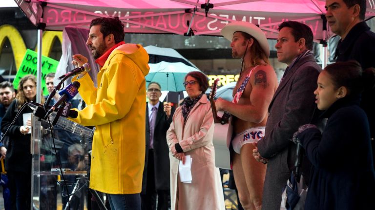 Times Square officials push costumed character regulation 1 Tim Tompkins, Times Square Alliance president, speaks at a news conference as he is joined by elected officials, Robert Burck, known as