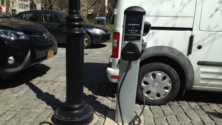 A city councilman wants electric car charging stations like this one in all five boroughs.