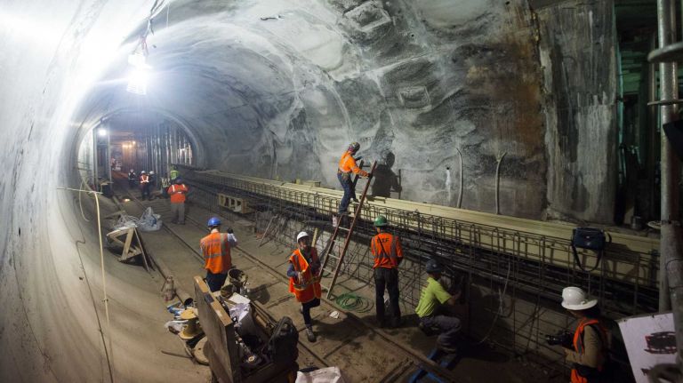East Side Access workers can be seen during a press tour of the project on Nov. 4, 2015. The tour given by the Metropolitan Transit Authority started at Grand Central Terminal in Manhattan and went north under Park Avenue to East 50th Street. 