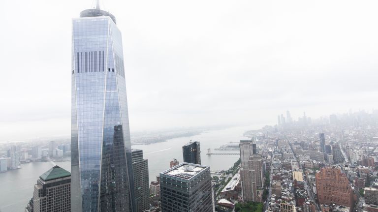 One World Trade Center is seen on May 22 from the 76th-floor terrace of 3 World Trade Center.