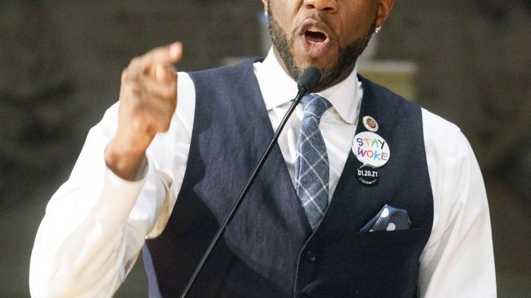 City Councilman Jumaane Williams joined immigration rights activists, faith leaders and elected officials at a rally for detained immigration rights leaders Ravi Ragbir and Jean Montrevil at Judson Memorial Church in Manhattan on Monday, Jan. 15, 2018.