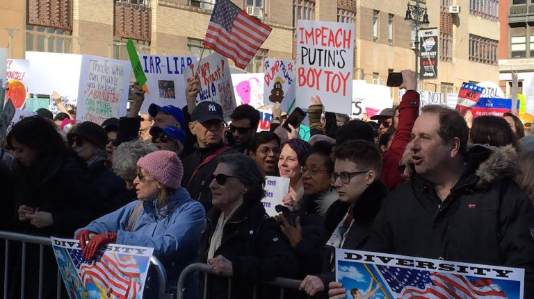 Not My Presidents Day rally: Photos from Columbus Circle protest 60 Participants at the Not My Presidents Day rally in Columbus Circle on Feb. 20, 2017.