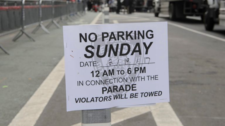 Parking is cleared for the I Am A Muslim Too rally in Times Square on Feb. 19, 2017. 