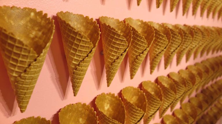 The first room you enter is called The Cone Room, and one wall is lined in waffle cones. Yum.